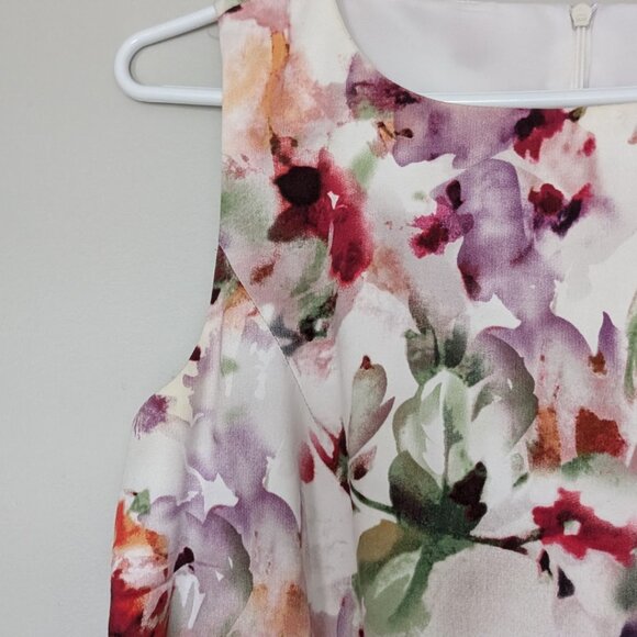 MELANIE LYNE Floral Dress Round Neck Knee Length Zip Up With Belt Women's Size 6 - Picture 7 of 16